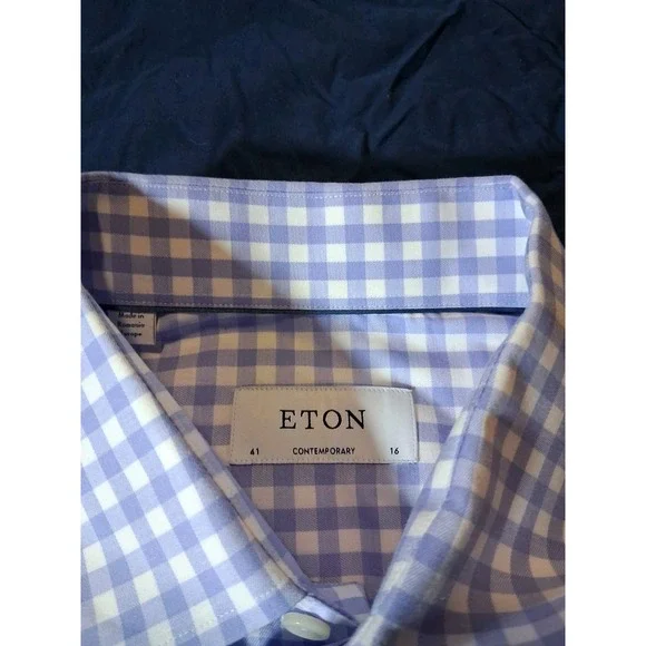 Eton Contemporary Shirt Men Size 41 16 Purple Check Long Sleeve Cotton Button Up